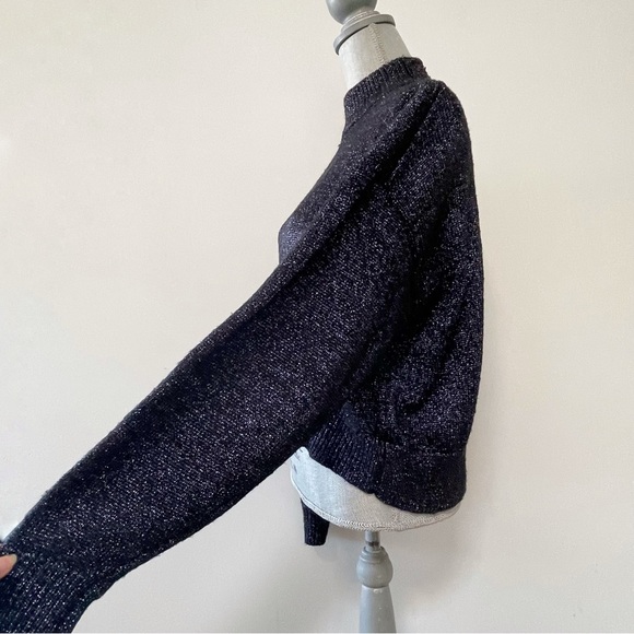 Zara turtleneck sweater metallic knit balloon sleeves black colour - Picture 2 of 6
